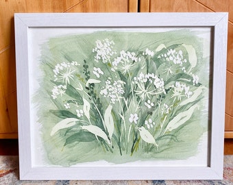 ORIGINAL 11x14 Green Floral Watercolor painting