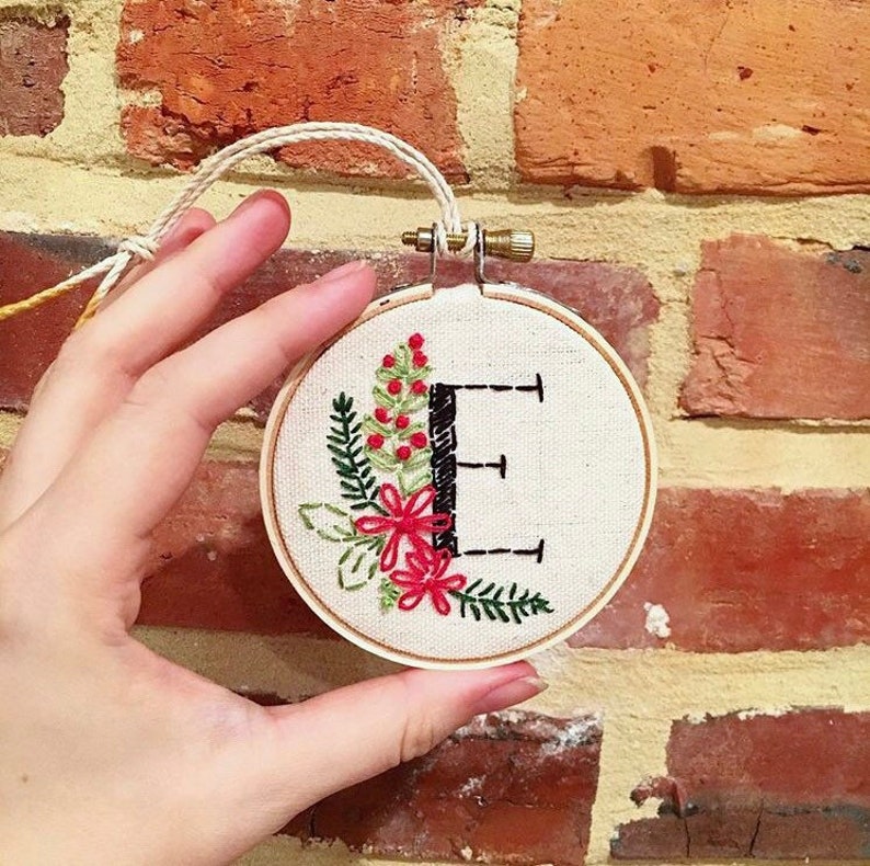 Custom Monogram embroidered 3\u201d hoop ornament