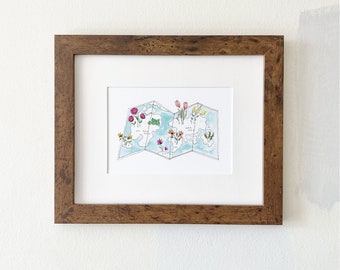8x10 Floral Map matted art print