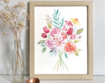 8x10 Watercolor Cutout Bouquet art print