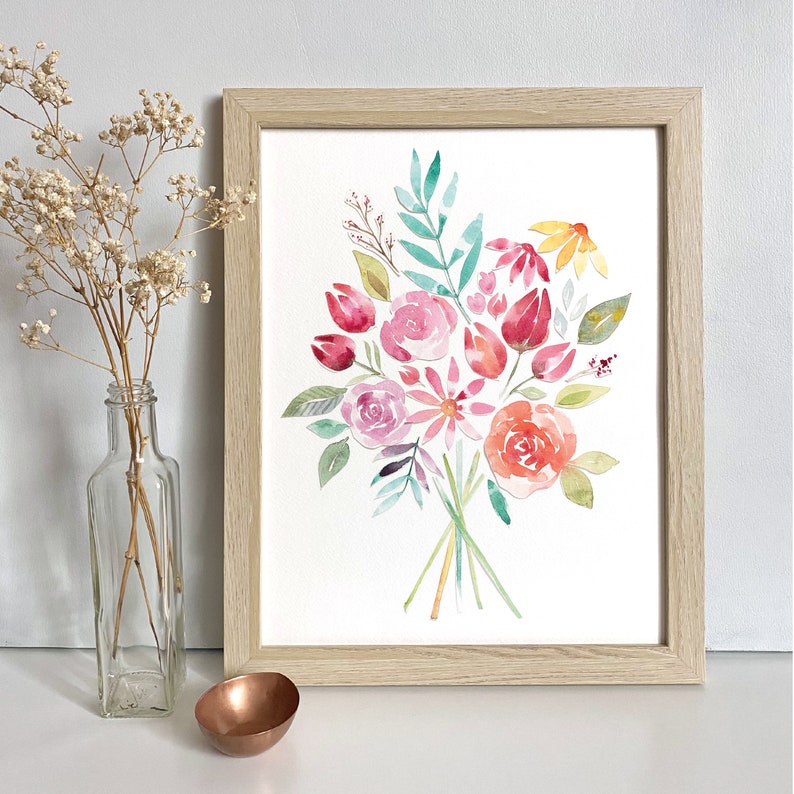 8x10 Watercolor Cutout Bouquet art print image 1