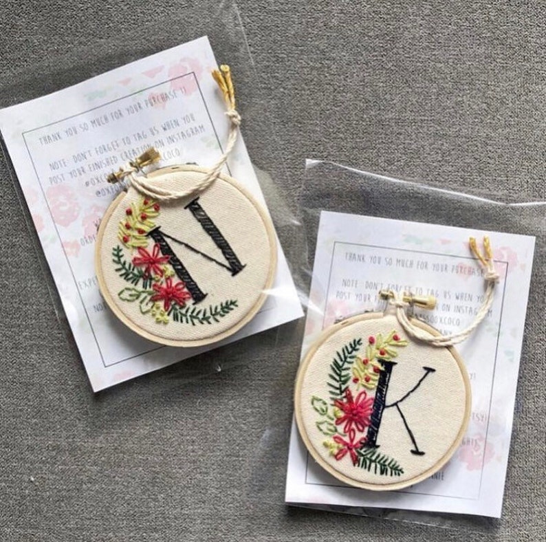 Custom Monogram embroidered 3\u201d hoop ornament