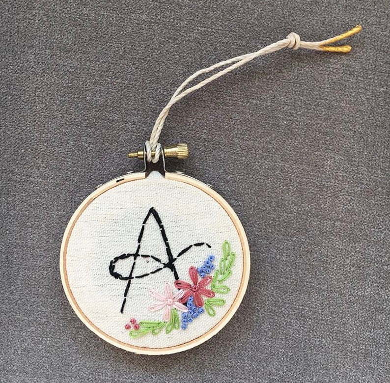 Custom Monogram embroidered 3\u201d hoop ornament