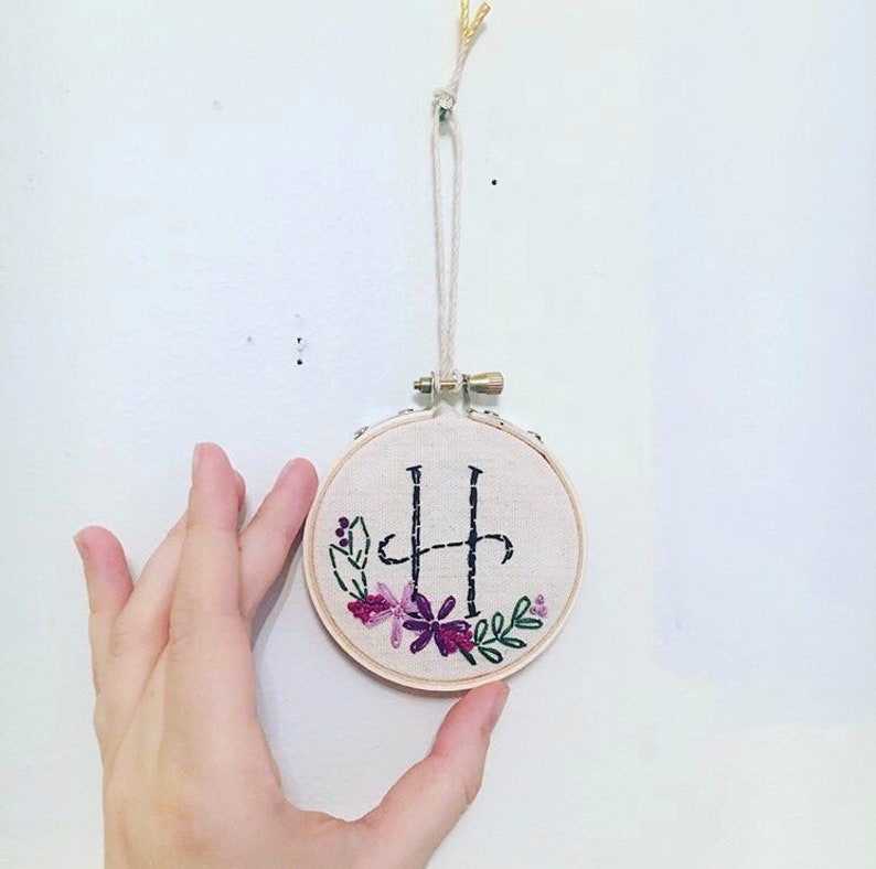 Custom Monogram embroidered 3\u201d hoop ornament