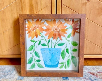 ORIGINAL 10x10 Sunflower Pot Watercolor painting
