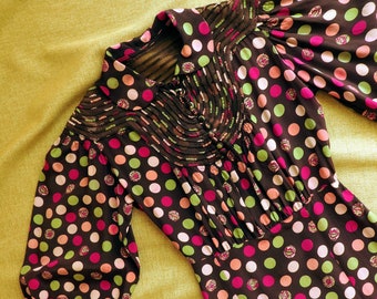 1930s 1940s dress/ Colorful dot print silk rayon dress 30s 40s xxs xs