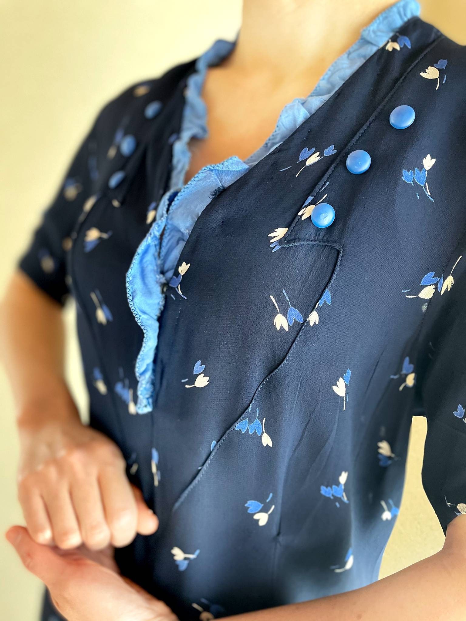 30er Kleid Nachttulpe Kleid 30er Marineblau Blumenprint Rayon | Etsy