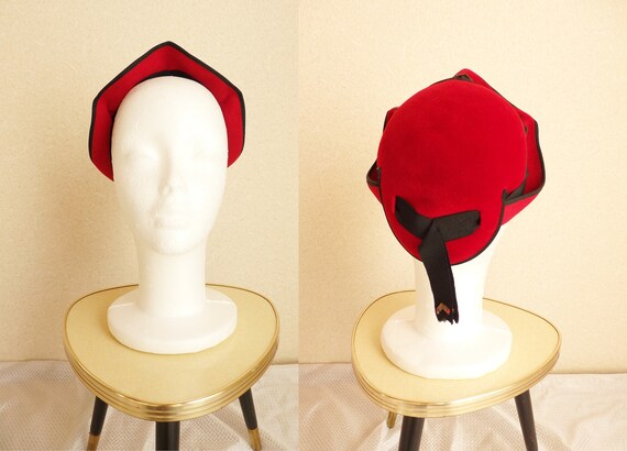 1930s hat/ 30s Red fur felt hat /1940s 40s tilt ha