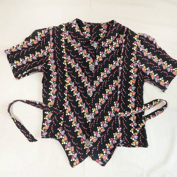 1930s blouse / 30s floral crepe blouse with puff s