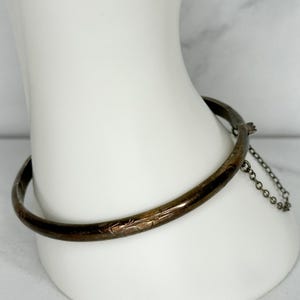 Vintage Sterling Silver 925 Floral Engraved Hinge Bangle Bracelet Antique Flower Design Retro Jewelry Gift