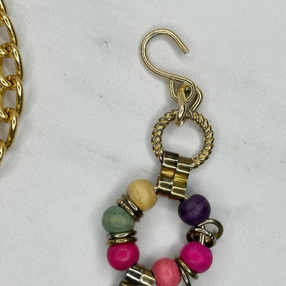 Vintage Wood Bead Chain Belt Gold Tone Colorful Boho  display picture 2