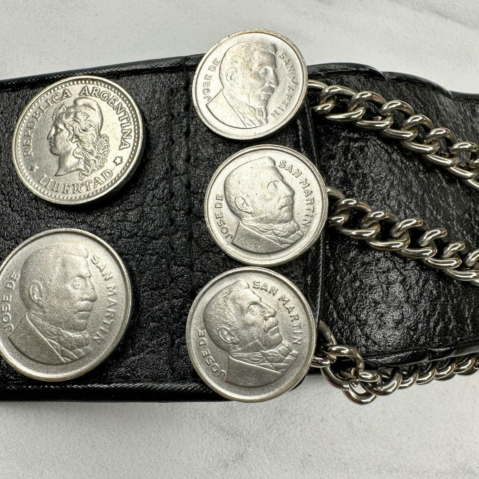 Vintage Argentina Coin Studded Leather Equestrian Belt Size  display picture 3