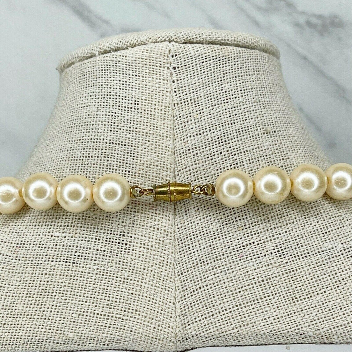 Gold Tone Vintage Chunky Faux Pearl Statement Necklace Screw Etsy