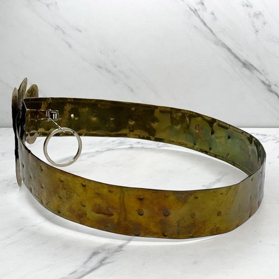Vintage Handmade Hammered Metal Waist Belt Clover… - image 3