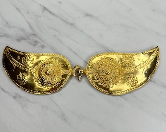 Vintage Gold Tone Crescent Filigree Scroll 2 Piece Interlocking Statement Belt Buckle 8.5" Wide