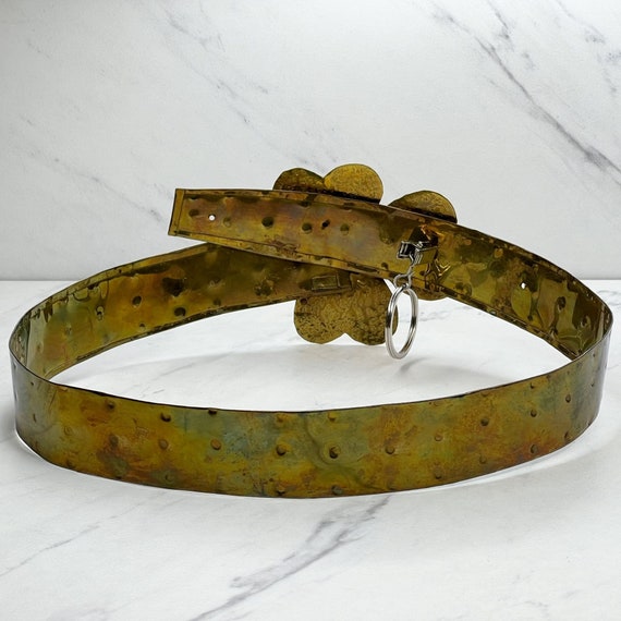 Vintage Handmade Hammered Metal Waist Belt Clover… - image 4