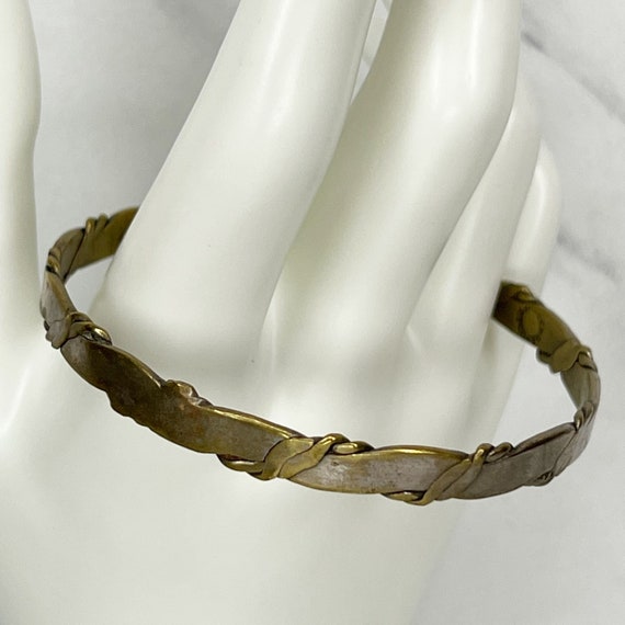 Vintage Mexico Silver Tone Braided Flat Bangle Br… - image 1