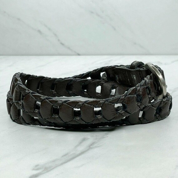 Vintage Brown Woven Genuine Leather Belt Medium Silver  display picture 3