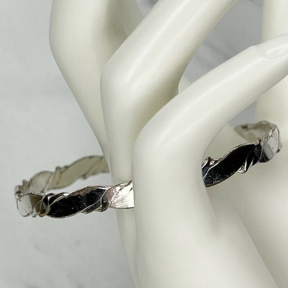 Vintage Mexico Silver Tone Flat Braided Bangle Br… - image 5