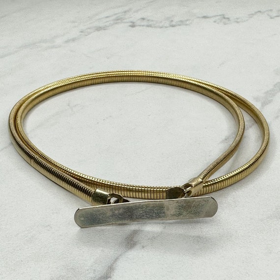 Vintage Gold Tone Bar Buckle Skinny Coil Stretch … - image 8