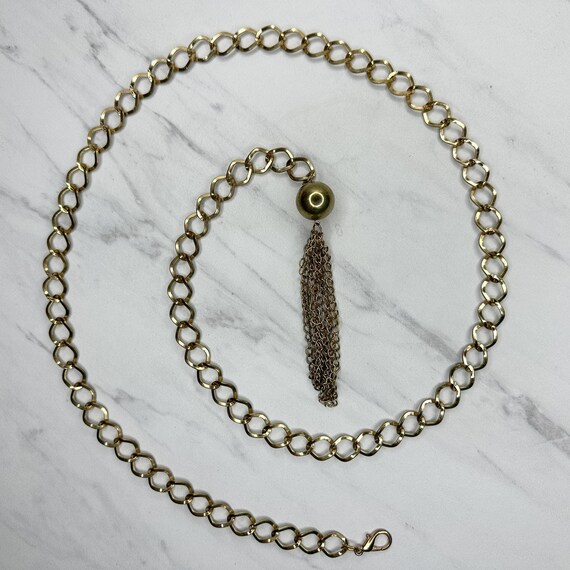 Vintage Gold Tone Chain Link Belt Tassel Charm Small Medium  display picture 3