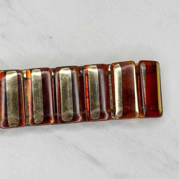 Vintage Amber Red Plastic Bar Belt Gold Tone Buckle XS S  display picture 1