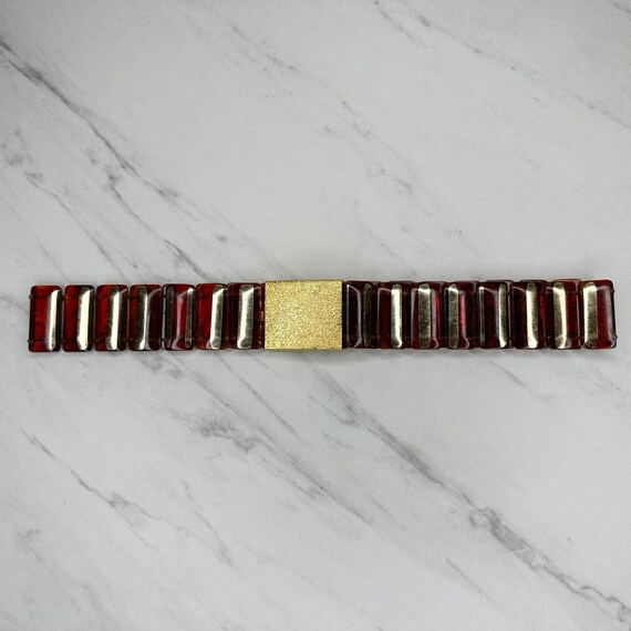 Vintage Amber Red Plastic Bar Belt Gold Tone Buckle XS S  display picture 3