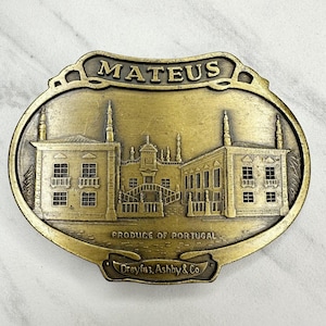Vintage Mateus Portugal Belt Buckle Dreyfus Ashby Co Wine Advertising Brass Tone Architecture Design