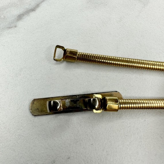 Vintage Gold Tone Bar Buckle Skinny Coil Stretch … - image 7