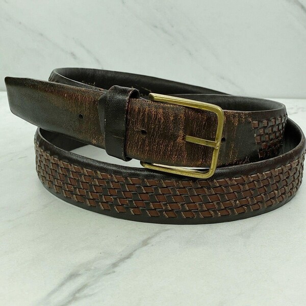 Lejon Vintage Brown Glazed Analine Steerhide Woven Leather Belt Size 40 Mens