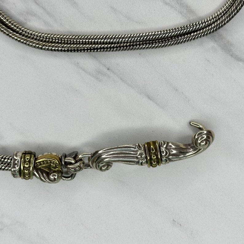 Vintage Brighton Gold Silber Ton Doppel-Schlangenkette Gürtel Haken Verschluss XL Einstellbar 99-112 cm Bild 5