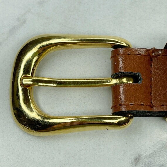 Vintage Beaded Faux Leather Belt Wood Gold Hardware Small  display picture 1