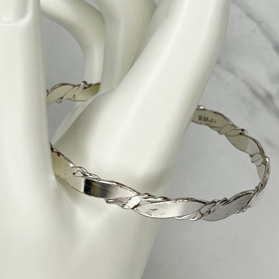 Vintage Mexico Silver Tone Flat Braided Bangle Br… - image 7