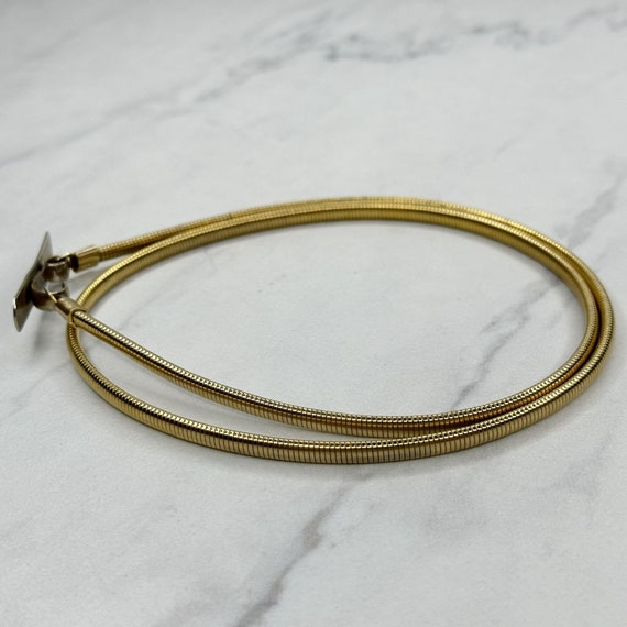 Vintage Gold Tone Bar Buckle Skinny Coil Stretch … - image 3