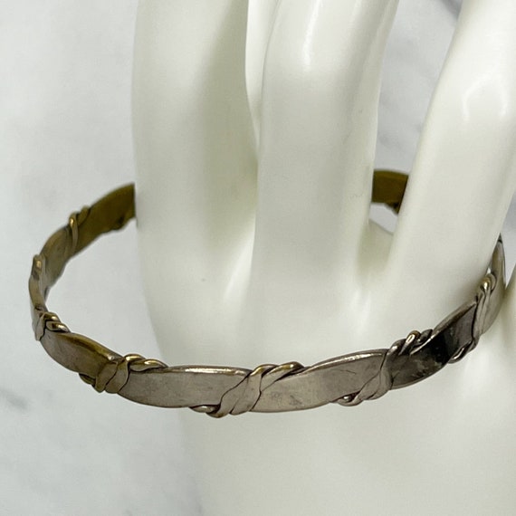 Vintage Mexico Silver Tone Braided Flat Bangle Br… - image 4