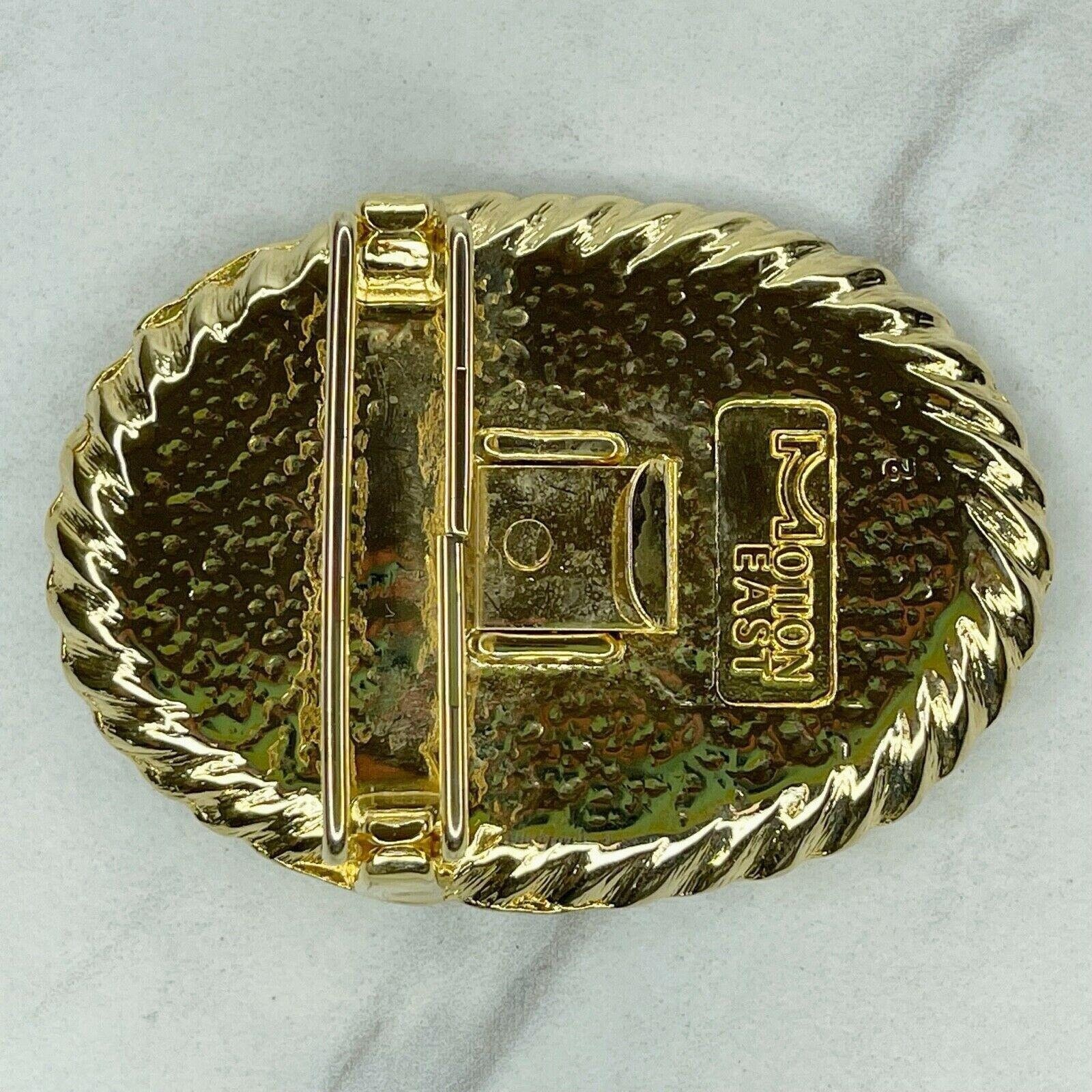 Motion East Enamel Floral Gold Belt Buckle Purple Aqua Green Vintage 80s SIGNED Motion East Gold Tone Vintage Colorful Enamel Swirl Cinch  main image 2