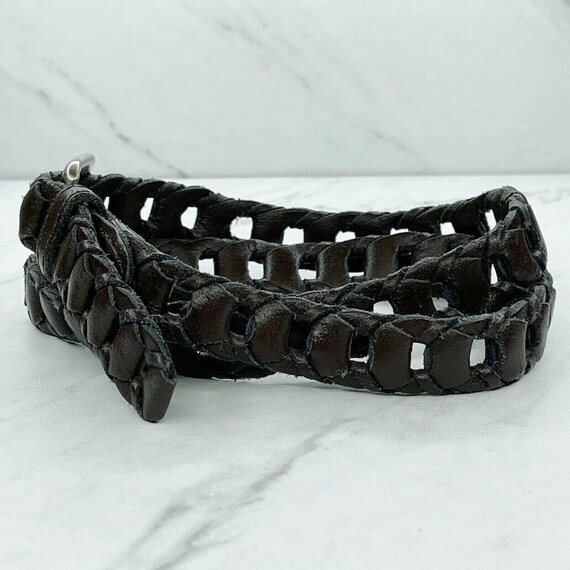 Vintage Brown Woven Genuine Leather Belt Medium Silver  display picture 1