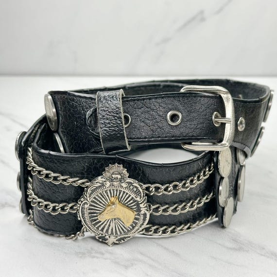 Vintage Argentina Coin Studded Leather Equestrian Belt Size  display picture 1
