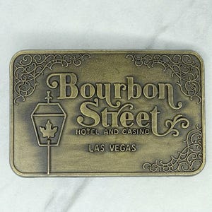 Vintage Bourbon Street Hotel Casino Las Vegas Belt Buckle Gaming Memorabilia Nevada Collectible