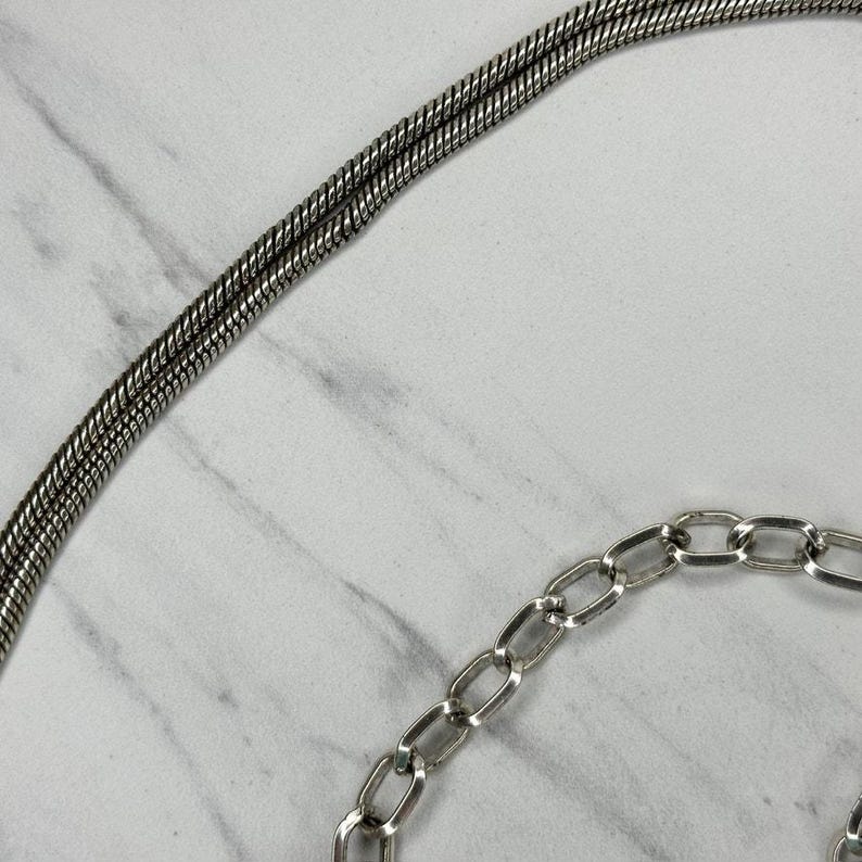 Vintage Brighton Gold Silber Ton Doppel-Schlangenkette Gürtel Haken Verschluss XL Einstellbar 99-112 cm Bild 8