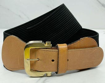 Vintage Navy Blue Gold Tone Stretch Cinch Belt Small Medium  display picture 1