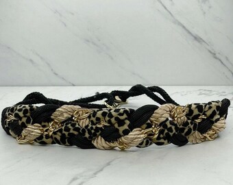 Vintage Braided Woven Animal Print Rope Belt Size Small S