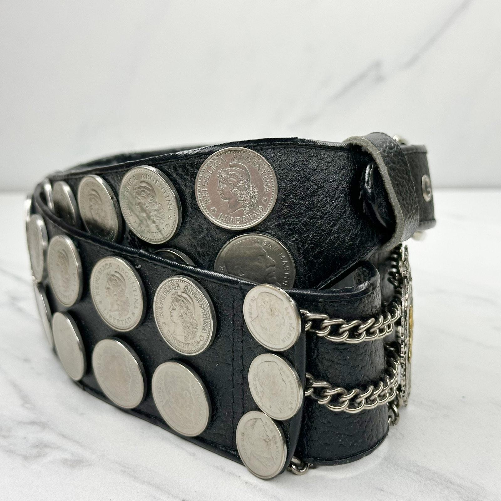 Vintage Argentina Coin Studded Leather Equestrian Belt Size 