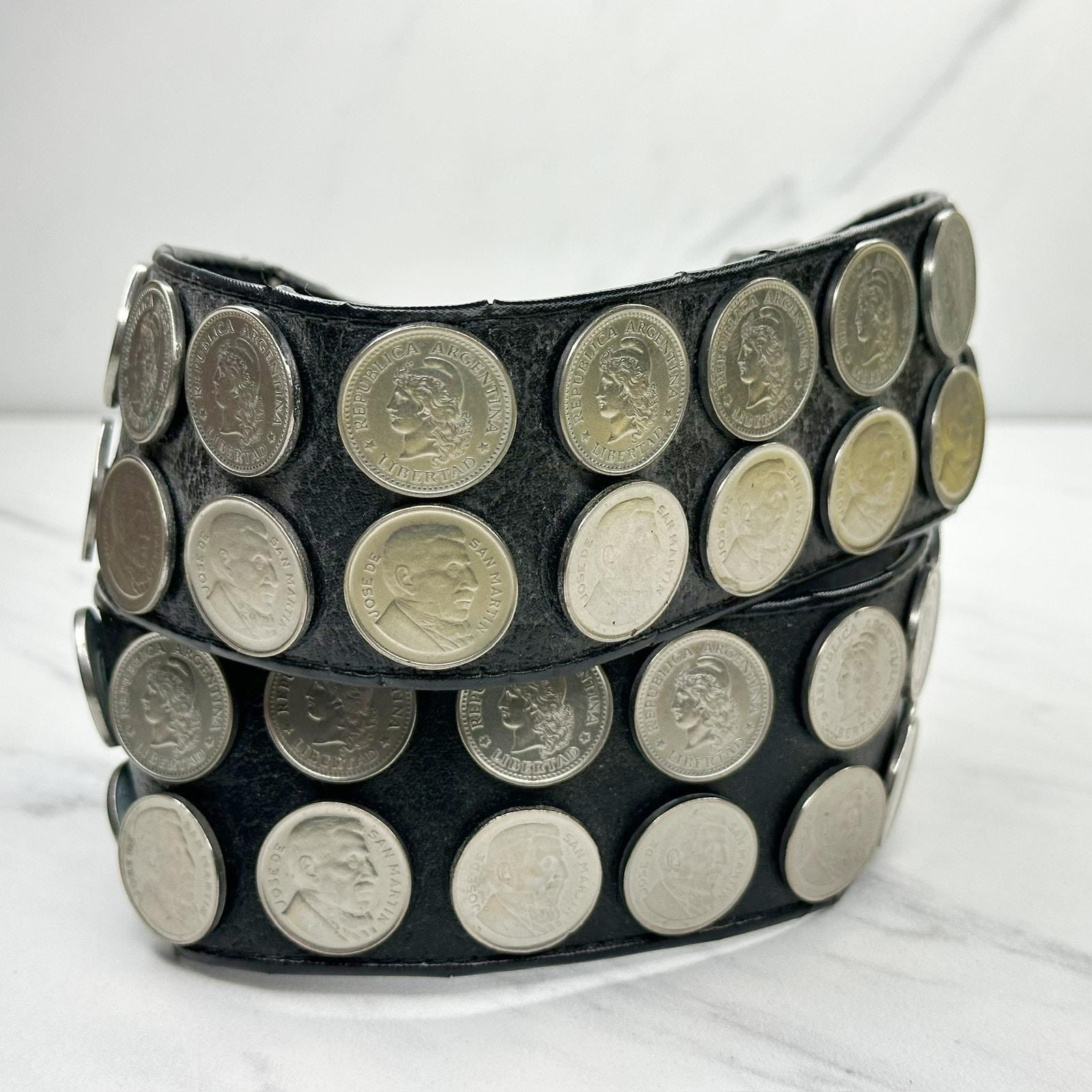Vintage Argentina Coin Studded Leather Equestrian Belt Size  display picture 2