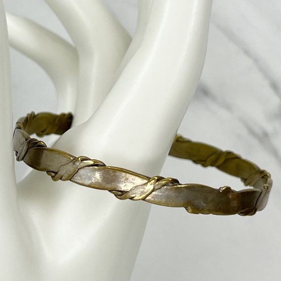 Vintage Mexico Silver Tone Braided Flat Bangle Br… - image 7