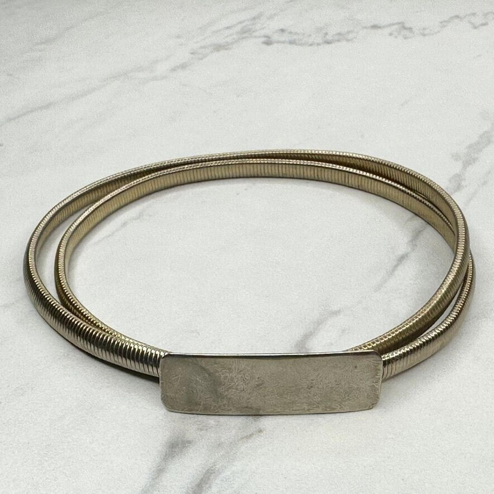 Vintage 1970s Goldtone Oval Plate Stretchy Coil Belt, MONOGRAMMABLE! EVC, 23-27\