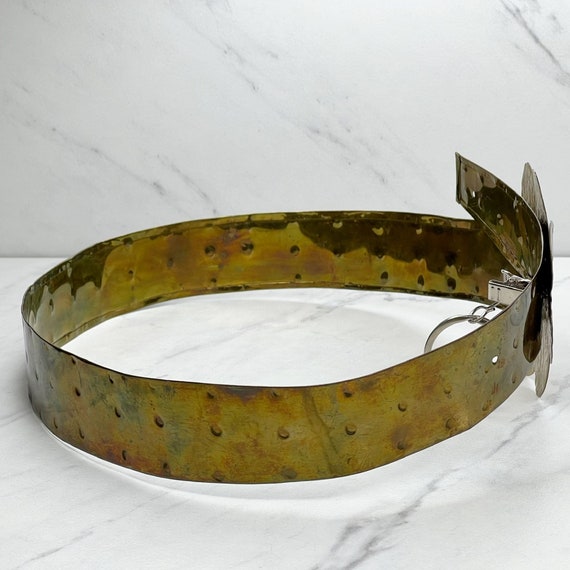 Vintage Handmade Hammered Metal Waist Belt Clover… - image 5