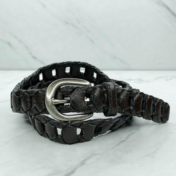 Vintage Brown Woven Genuine Leather Belt Medium Silver  display picture 1