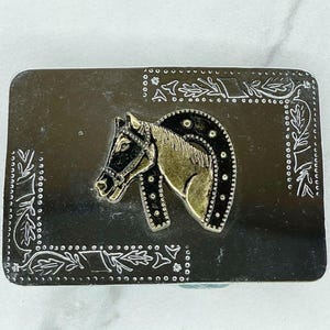 Vintage Pferdekopf Hufeisen Western Gürtelschnalle Silber Gold Ton Cowboy Rodeo Style