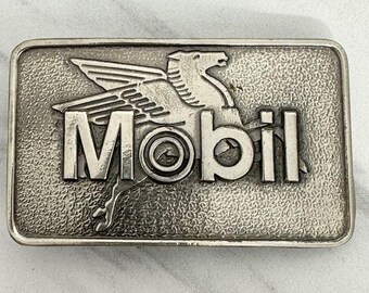 Vintage Great American Buckle Co Mobil Oil Pegasus Silver Tone Belt Buckle Fits Up To 1.83" Wide